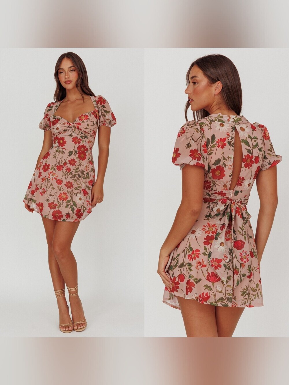 Selfie Leslie Here Comes The Sun Dillon Twist Bust Mini Dress Floral Beige S